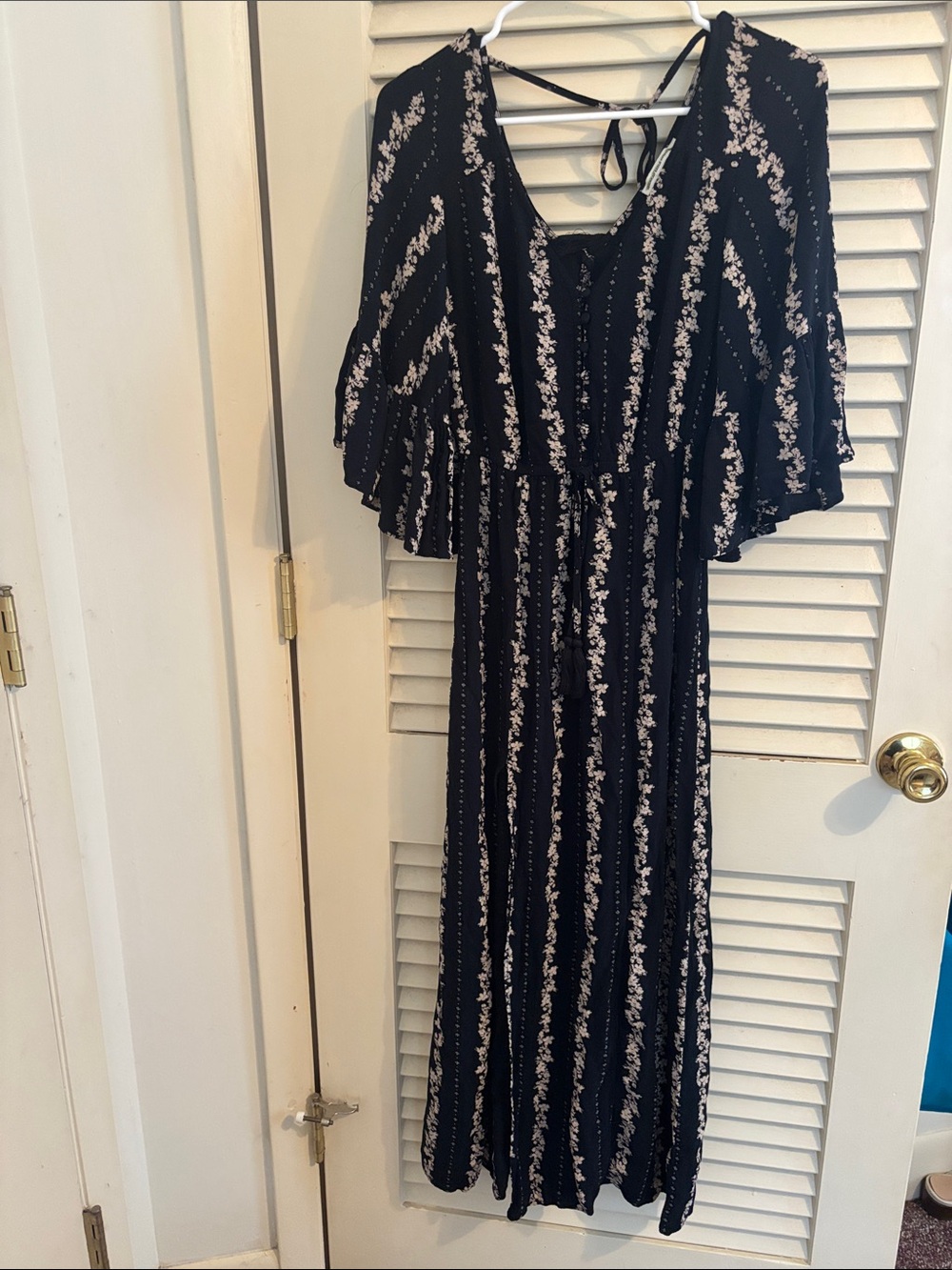 American Eagle Outfitters Black Maxi Dress with White Floral Stripe